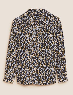 Floral Collared Long Sleeve...
