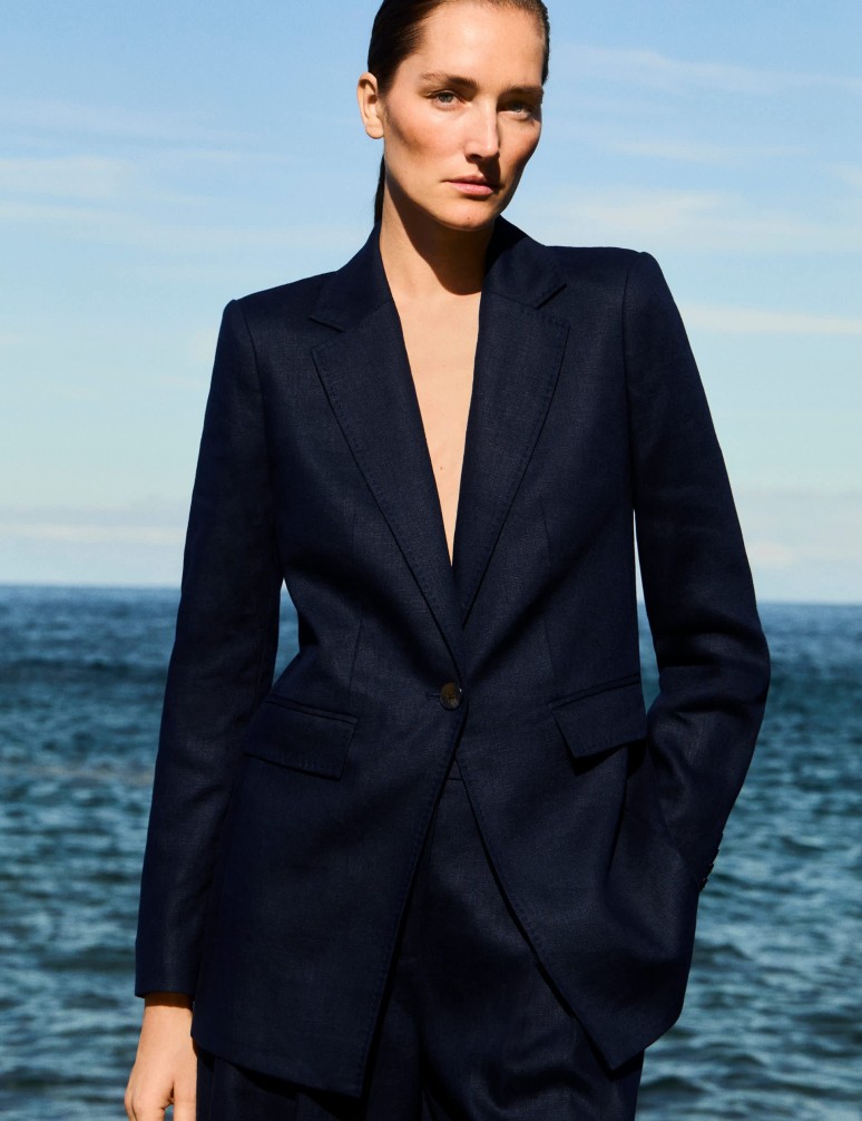 Prodloužený jednořadý blejzr z čistého lnu