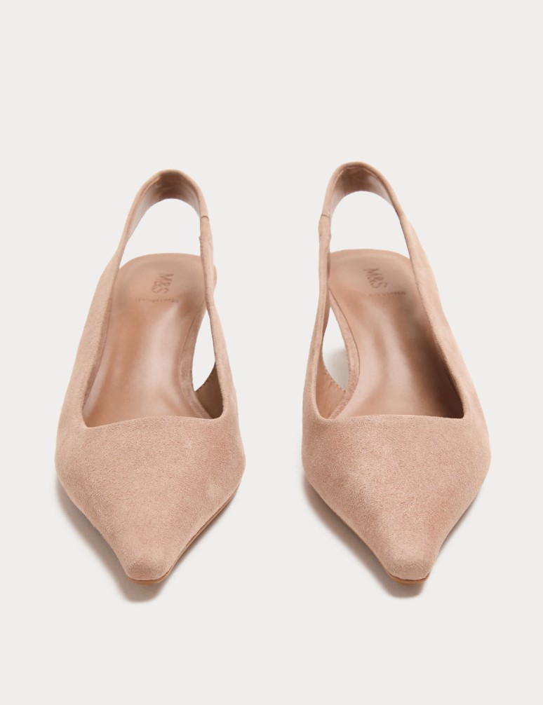 Suede Kitten Heel Pointed Slingback Shoes
