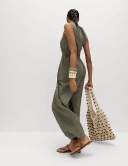 Overal bez rukávů s vázáním s vysokým obsahem lnu