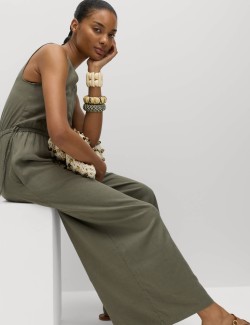 Overal bez rukávů s vázáním s vysokým obsahem lnu