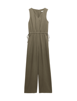 Overal bez rukávů s vázáním s vysokým obsahem lnu