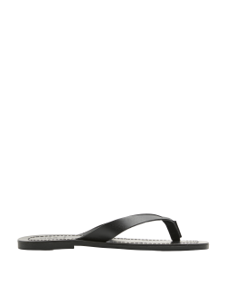 Leather Flat Square Toe Flip Flops