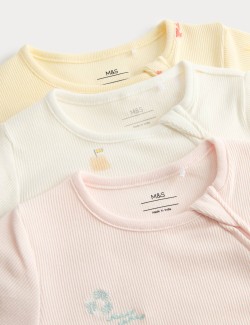 3 Pack Cotton Rich Embroidered Rompers (7lbs-3 Yrs)