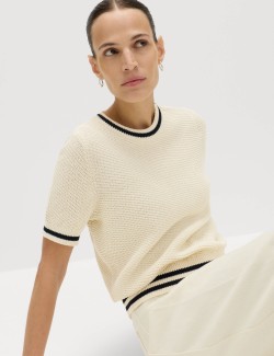 Cotton Rich Tipped Detail Knitted Top