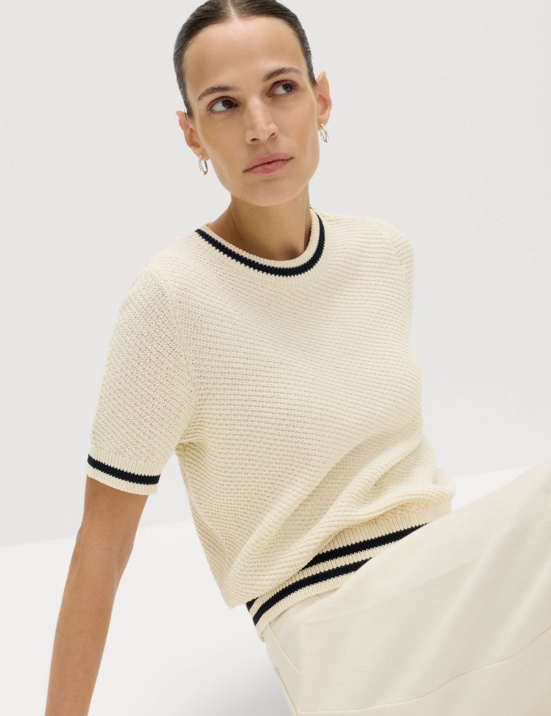 Cotton Rich Tipped Detail Knitted Top