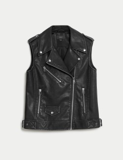 Faux Leather Aged Relaxed Biker Gilet