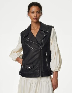 Faux Leather Aged Relaxed Biker Gilet