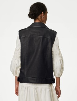 Faux Leather Aged Relaxed Biker Gilet