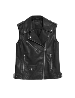 Faux Leather Aged Relaxed Biker Gilet