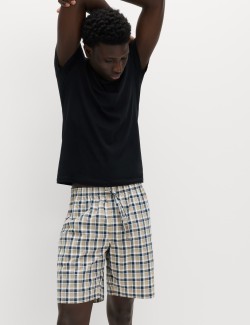 Sada 2 ks kostkovaných pyžamových šortek z čisté bavlny