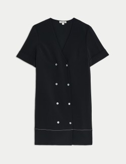 Crepe Button Button Detail Mini Shift Dress