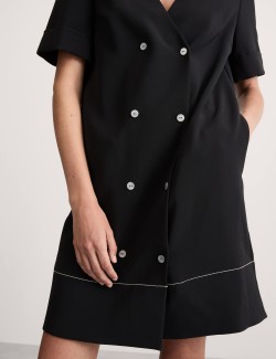 Crepe Button Button Detail Mini Shift Dress