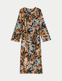 Floral Cowl Neck Tie Waist Maxi Dress