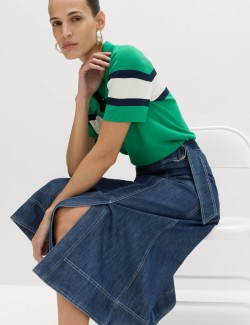 Džínová kruhová midi sukně s páskem