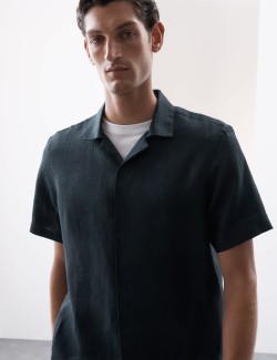 Pure Linen Herringbone Cuban Collar Shirt