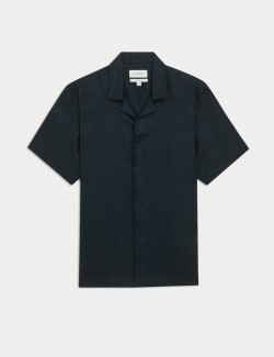 Pure Linen Herringbone Cuban Collar Shirt