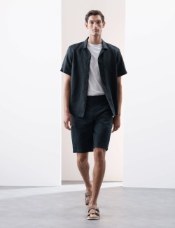 Pure Linen Herringbone Cuban Collar Shirt