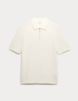 Žebrovaná pletená polokošile s vysokým podílem bavlny na zip