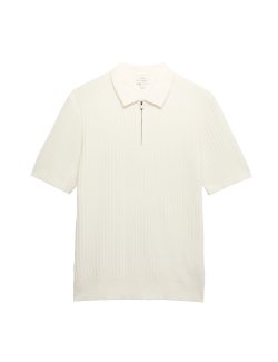 Žebrovaná pletená polokošile s vysokým podílem bavlny na zip