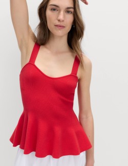 Ribbed Sweetheart Peplum Knitted Vest