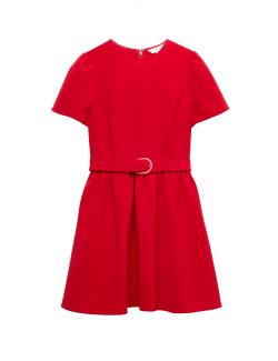 Mini kolové šaty s nadýchanými rukávy a s páskem