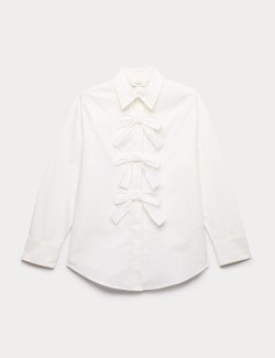 Pure Cotton Bow Detail Collared Shirt