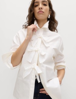 Pure Cotton Bow Detail Collared Shirt