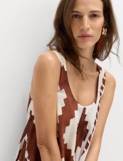 Plážové maxi šaty s oválným výstřihem a potiskem, z čisté bavlny