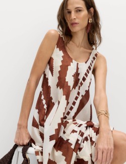 Plážové maxi šaty s oválným výstřihem a potiskem, z čisté bavlny