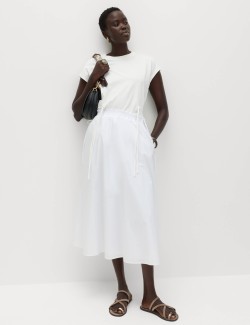 Popelínová midi sukně z čisté bavlny