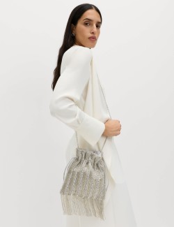 Beaded Tassel Drawstring Shoulder Bag