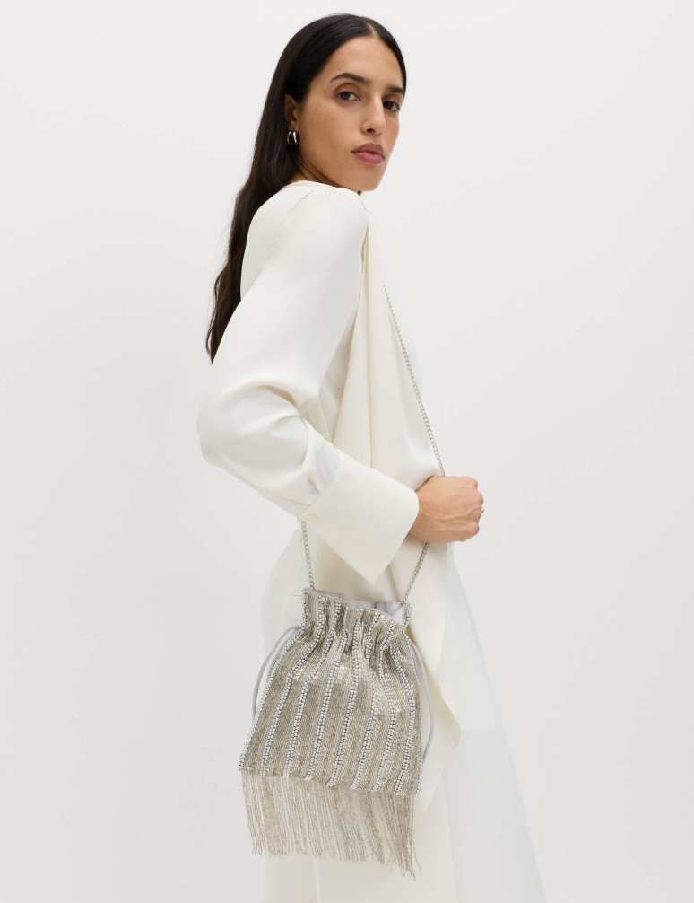 Beaded Tassel Drawstring Shoulder Bag