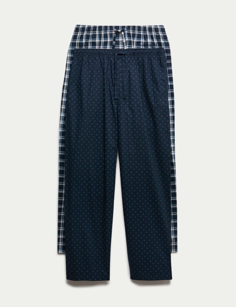 2pk Pure Cotton Checked Pyjama Bottoms