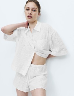 Pyžamové šortky z čisté bavlny s výšivkou