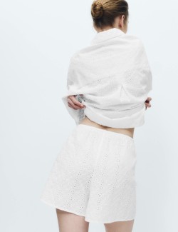 Pyžamové šortky z čisté bavlny s výšivkou