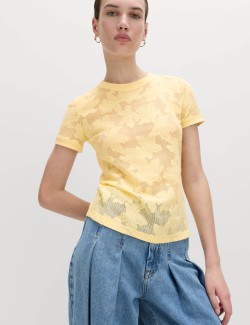 Cotton Blend Floral Lace Top