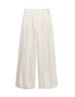 Linen Blend Pleat Front Wide Leg Trousers
