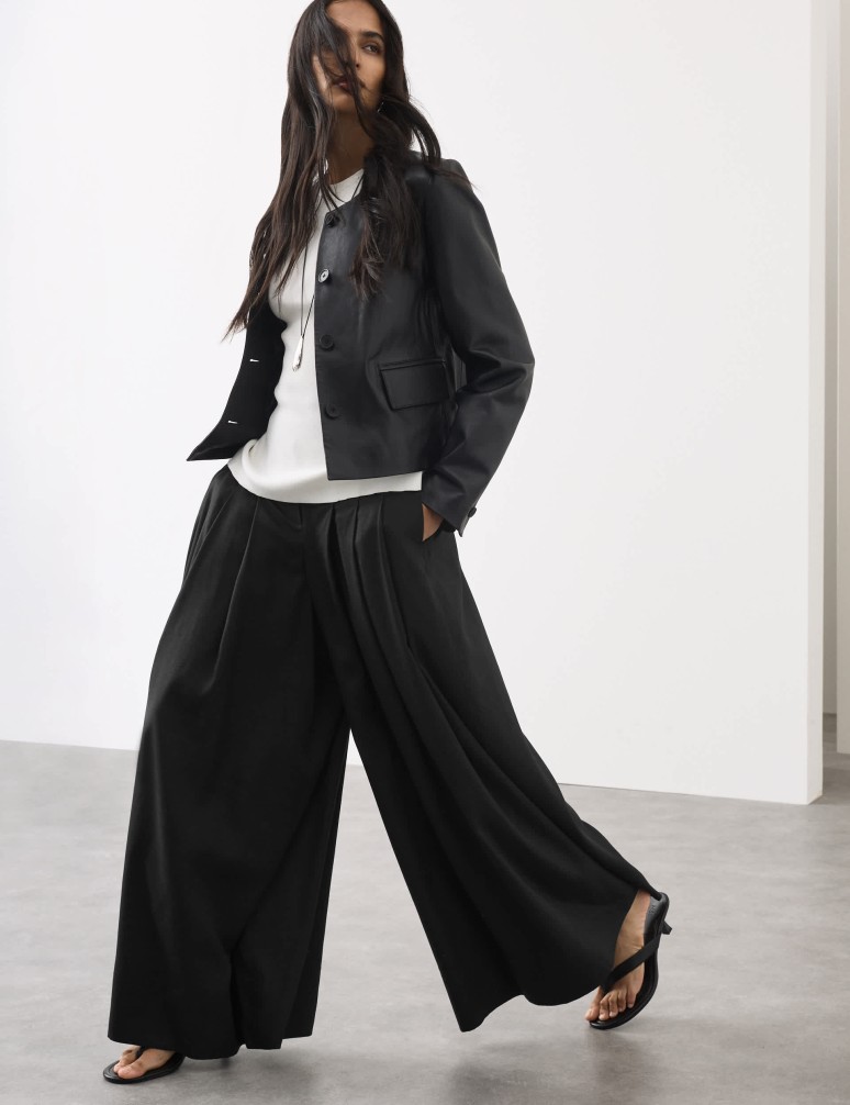Lyocell Rich Wide Leg Trousers With Wool