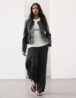 Lyocell Rich Wide Leg Trousers With Wool