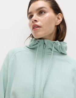 Cotton Rich Zip Up Relaxed Hoodie
