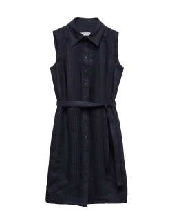 Košilové šaty délky ke kolenům z čistého lnu