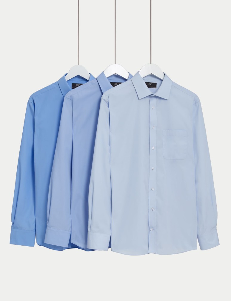 3pk Regular Cotton Blend Long Sleeve Shirts