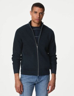 Cotton Blend Funnel Neck Zip Up Jumper