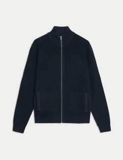 Cotton Blend Funnel Neck Zip Up Jumper