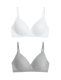 2pk Non Wired Cotton Rich Ribbed First Bras AA-D