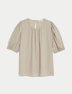 Round Neck Puff Sleeve Blouse