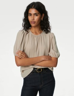 Round Neck Puff Sleeve Blouse