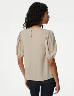 Round Neck Puff Sleeve Blouse