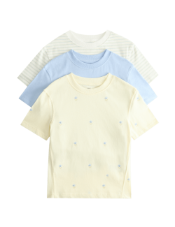 3 Pack Pure Cotton Floral T-Shirts (2-8 Yrs)